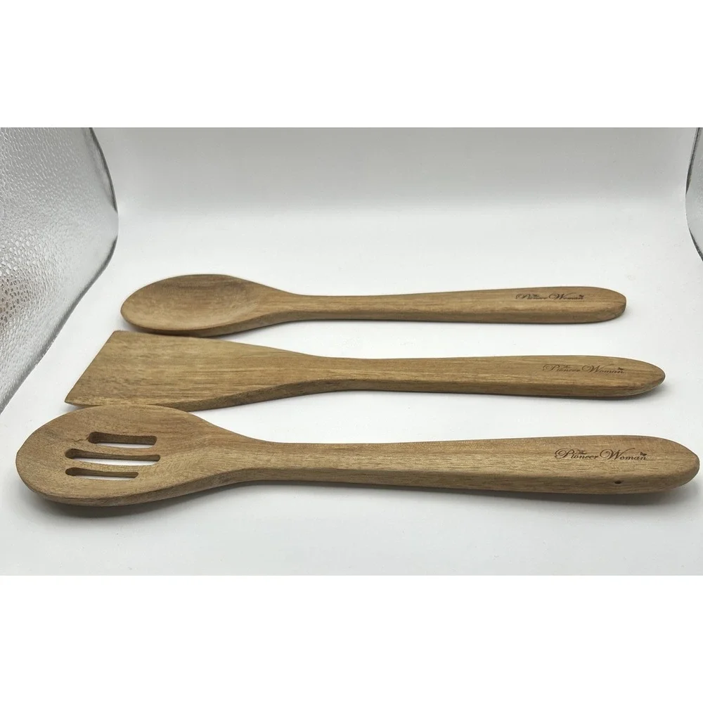 Pioneer Woman ~ Three (3) Piece ~ Wooden‎ Utensils ~ Spoon ~ Turner ~ Serving